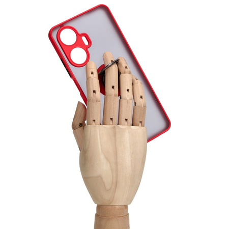 Etui z uchwytem na palec Bizon Case Hybrid Ring do Realme C55, przydymione z czerwoną ramką