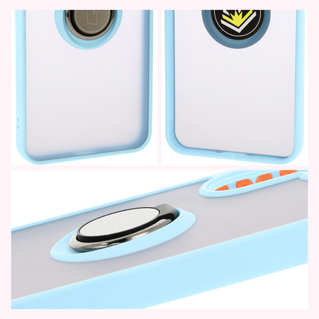 Etui z uchwytem na palec Bizon Case Hybrid Ring do Galaxy A26 5G, przydymione z jasnoniebieską ramką