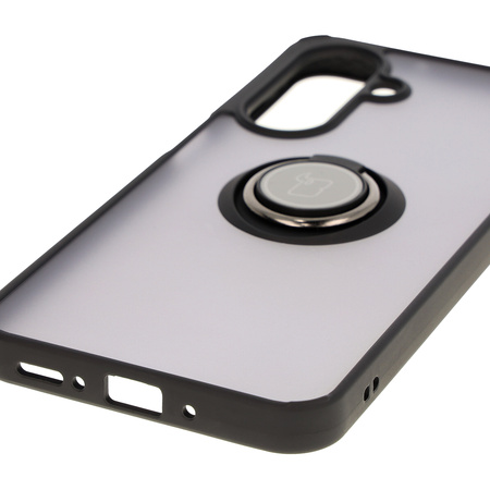 Etui z uchwytem na palec Bizon Case Hybrid Ring do Galaxy A26 5G, przydymione z czarną ramką