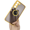 Etui z uchwytem na palec Bizon Case Hybrid Ring do Galaxy S23 Plus, przydymione z żółtą ramką