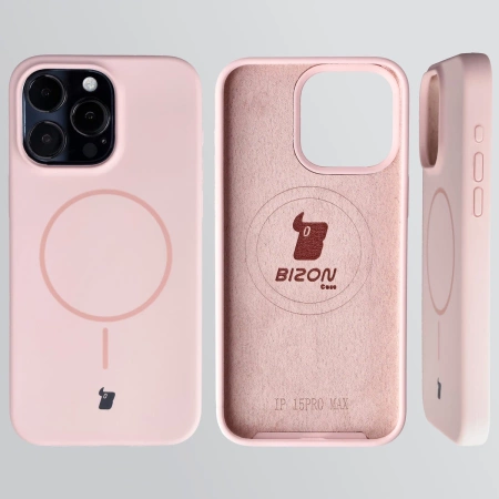 Silikonowe etui z pierścieniem magnetycznym Bizon Soft Case Magnetic do iPhone 15 Pro Max, jasnoróżowe