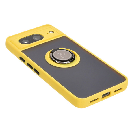 Etui z uchwytem na palec Bizon Case Hybrid Ring do Google Pixel 8, przydymione z żółtą ramką