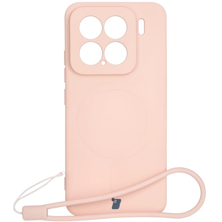 Silikonowe etui z pierścieniem magnetycznym Bizon Case Silicone Magnetic Sq do Xiaomi 15, jasnoróżowe