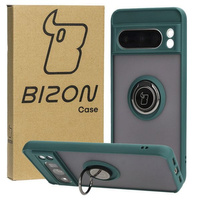 Etui z uchwytem na palec Bizon Case Hybrid Ring do Google Pixel 8 Pro, przydymione z ciemnozieloną ramką