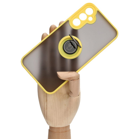 Etui z uchwytem na palec Bizon Case Hybrid Ring do Galaxy A34 5G, przydymione z żółtą ramką