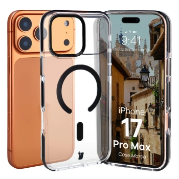 Etui z pierścieniem magnetycznym Bizon Case Marco do iPhone 17 Pro Max, przezroczyste z czarną ramką