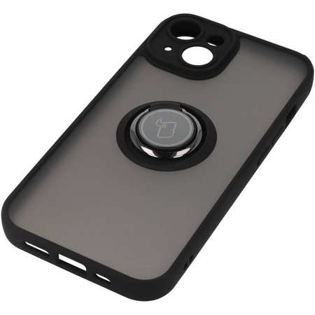 Etui z uchwytem na palec Bizon Case Hybrid Ring do iPhone 14, przydymione z czarną ramką