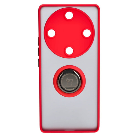 Etui z uchwytem na palec Bizon Case Hybrid Ring do Honor Magic5 Lite, przydymione z czerwoną ramką