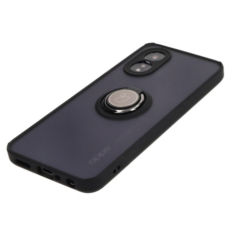 Etui z uchwytem na palec Bizon Case Hybrid Ring do Oppo A38 4G, przydymione z czarną ramką