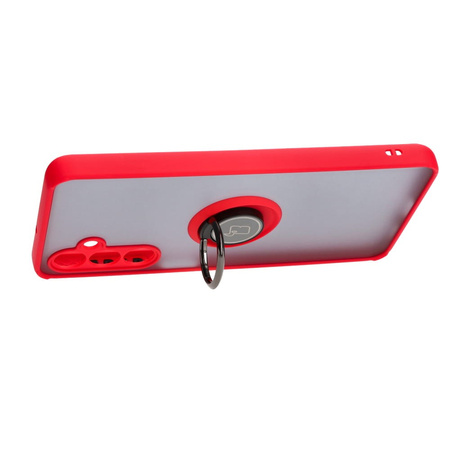 Etui z uchwytem na palec Bizon Case Hybrid Ring do Galaxy M54 5G, przydymione z czerwoną ramką