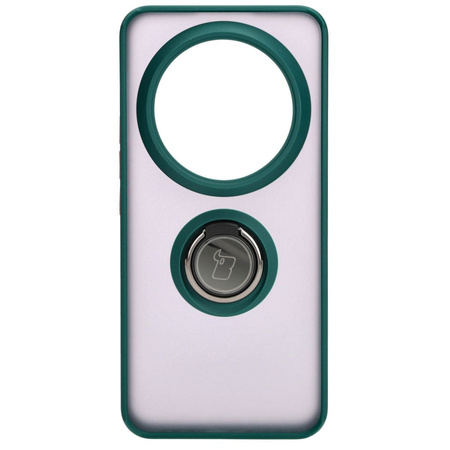 Etui z uchwytem na palec Bizon Case Hybrid Ring do Xiaomi 14 Ultra, przydymione z ciemnozieloną ramką