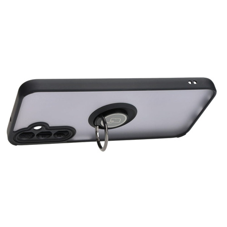 Etui z uchwytem na palec Bizon Case Hybrid Ring do Galaxy A24 4G, przydymione z czarną ramką