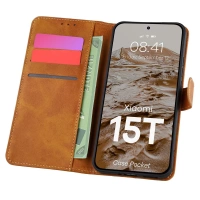 Etui z klapką Bizon Case Pocket do Xiaomi 15T, brązowe