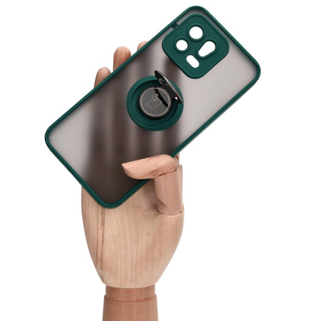 Etui z uchwytem na palec Bizon Case Hybrid Ring do Xiaomi 13, przydymione z ciemnozieloną ramką