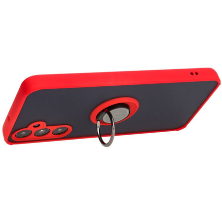 Etui z uchwytem na palec Bizon Case Hybrid Ring do Galaxy A05s, przydymione z czerwoną ramką