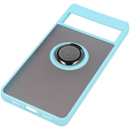 Etui z uchwytem na palec Bizon Case Hybrid Ring do Google Pixel 7, przydymione z jasnoniebieską ramką