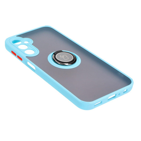 Etui z uchwytem na palec Bizon Case Hybrid Ring do Galaxy A24 4G, przydymione z jasnoniebieską ramką