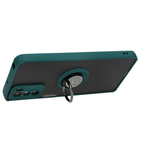 Etui z uchwytem na palec Bizon Case Hybrid Ring do Motorola Moto G42 , przydymione z ciemnozieloną ramką