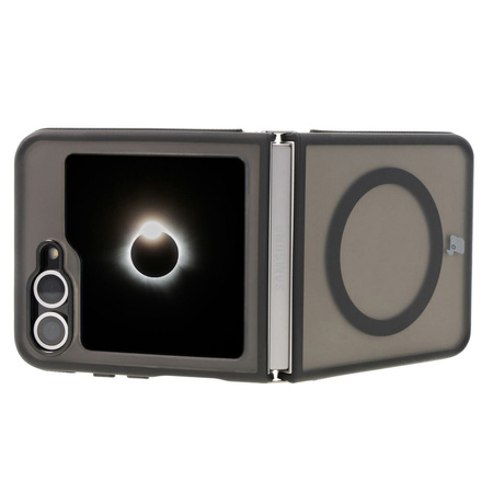 Etui z pierścieniem magnetycznym Bizon Case Eclipse do Galaxy Z Flip7 FE / Z Flip6, przydymione z czarną ramką