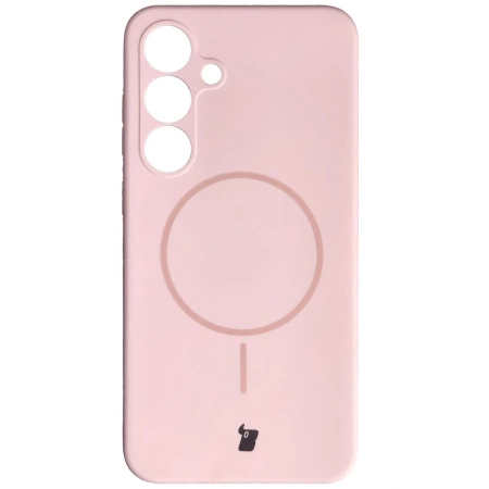 Silikonowe etui z pierścieniem magnetycznym Bizon Soft Case Magnetic do Galaxy S25 Plus, jasnoróżowe