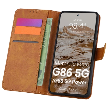 Etui z klapką Bizon Case Pocket do Motorola Moto G86 5G /G86 Power 5G, brązowe