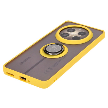 Etui z uchwytem na palec Bizon Case Hybrid Ring do Realme 12 Pro / 12 Pro+, przydymione z żółtą ramką