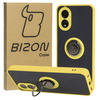 Etui z uchwytem na palec Bizon Case Hybrid Ring do Oppo A38 4G, przydymione z żółtą ramką
