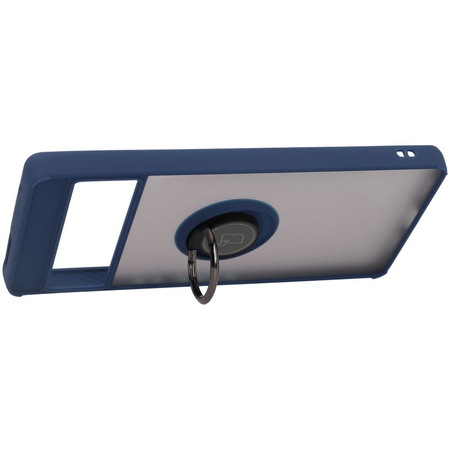 Etui z uchwytem na palec Bizon Case Hybrid Ring do Google Pixel 7 Pro, przydymione z granatową ramką