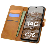 Etui z klapką Bizon Case Pocket do Xiaomi Redmi 14C 4G / POCO C75, brązowe