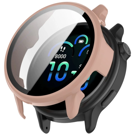 Etui ze szkłem do zegarka Bizon Case Watch Adamo do Garmin Vivoactive 6, różowe