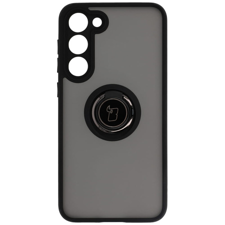 Etui z uchwytem na palec Bizon Case Hybrid Ring do Galaxy S23 Plus, przydymione z czarną ramką