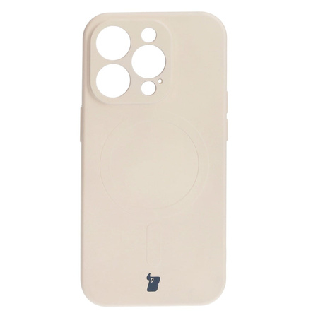 Etui silikonowe z pierścieniem magnetycznym Bizon Case Silicone Magnetic do iPhone 15 Pro, beżowe