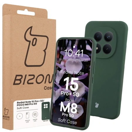 Silikonowe etui Bizon Soft Case do Xiaomi Redmi Note 15 Pro Plus 5G / POCO M8 Pro 5G, ciemnozielone