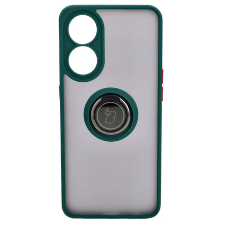 Etui z uchwytem na palec Bizon Case Hybrid Ring do Oppo Reno8 T, przydymione z ciemnozieloną ramką