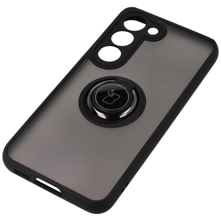 Etui z uchwytem na palec Bizon Case Hybrid Ring do Galaxy S23, przydymione z czarną ramką