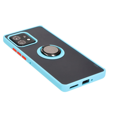 Etui z uchwytem na palec Bizon Case Hybrid Ring do Motorola Edge 40 Pro, przydymione z jasnoniebieską ramką