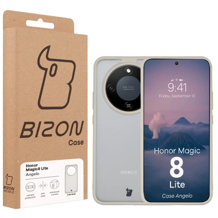 Etui Bizon Case Angelo do Honor Magic8 Lite, półprzezroczyste z beżową ramką