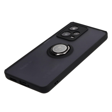 Etui z uchwytem na palec Bizon Case Hybrid Ring do Xiaomi Redmi Note 12 Pro 5G, przydymione z czarną ramką