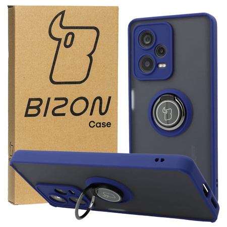 Etui z uchwytem na palec Bizon Case Hybrid Ring do Xiaomi Redmi Note 12 Pro+ 5G, przydymione z granatową ramką