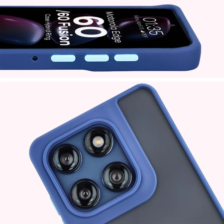Etui z uchwytem na palec Bizon Case Hybrid Ring do Motorola Edge 60 Fusion / 60, przydymione z granatową ramką