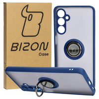 Etui z uchwytem na palec Bizon Case Hybrid Ring do Galaxy M54 5G, przydymione z granatową ramką