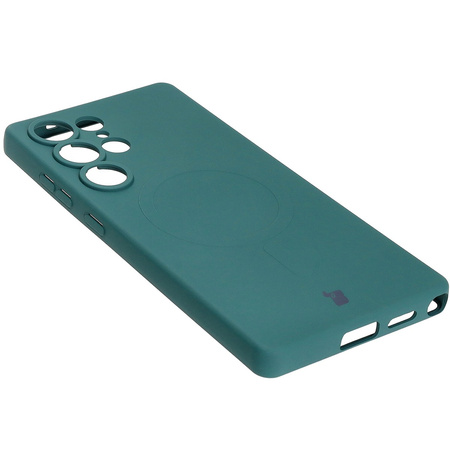 Silikonowe etui z pierścieniem magnetycznym Bizon Case Silicone Magnetic do Galaxy S25 Ultra, ciemnozielone