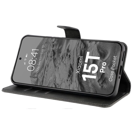 Etui z klapką Bizon Case Pocket do Xiaomi 15T Pro, czarne