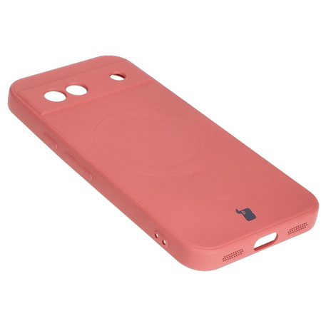 Silikonowe etui z pierścieniem magnetycznym Bizon Case Silicone Magnetic Sq do Google Pixel 8a, brudnoróżowe