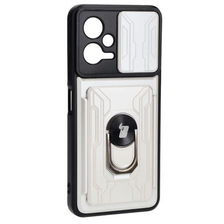 Etui Bizon Case Camshield Card Slot Ring do Xiaomi POCO X5, białe