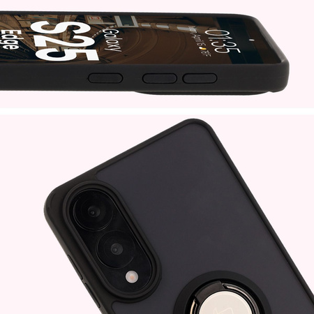 Etui z uchwytem na palec Bizon Case Hybrid Ring do Galaxy S25 Edge, przydymione z czarną ramką