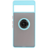 Etui z uchwytem na palec Bizon Case Hybrid Ring do Google Pixel 7 Pro, przydymione z jasnoniebieską ramką