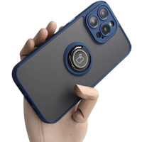 Etui z uchwytem na palec Bizon Case Hybrid Ring do iPhone 14 Pro Max, przydymione z granatową ramką