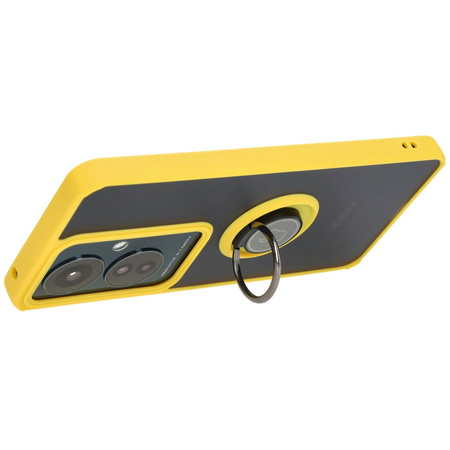 Etui z uchwytem na palec Bizon Case Hybrid Ring do Oppo Reno11 F 5G, przydymione z żółtą ramką