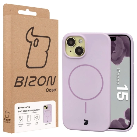 Silikonowe etui z pierścieniem magnetycznym Bizon Soft Case Magnetic do iPhone 15, jasnofioletowe